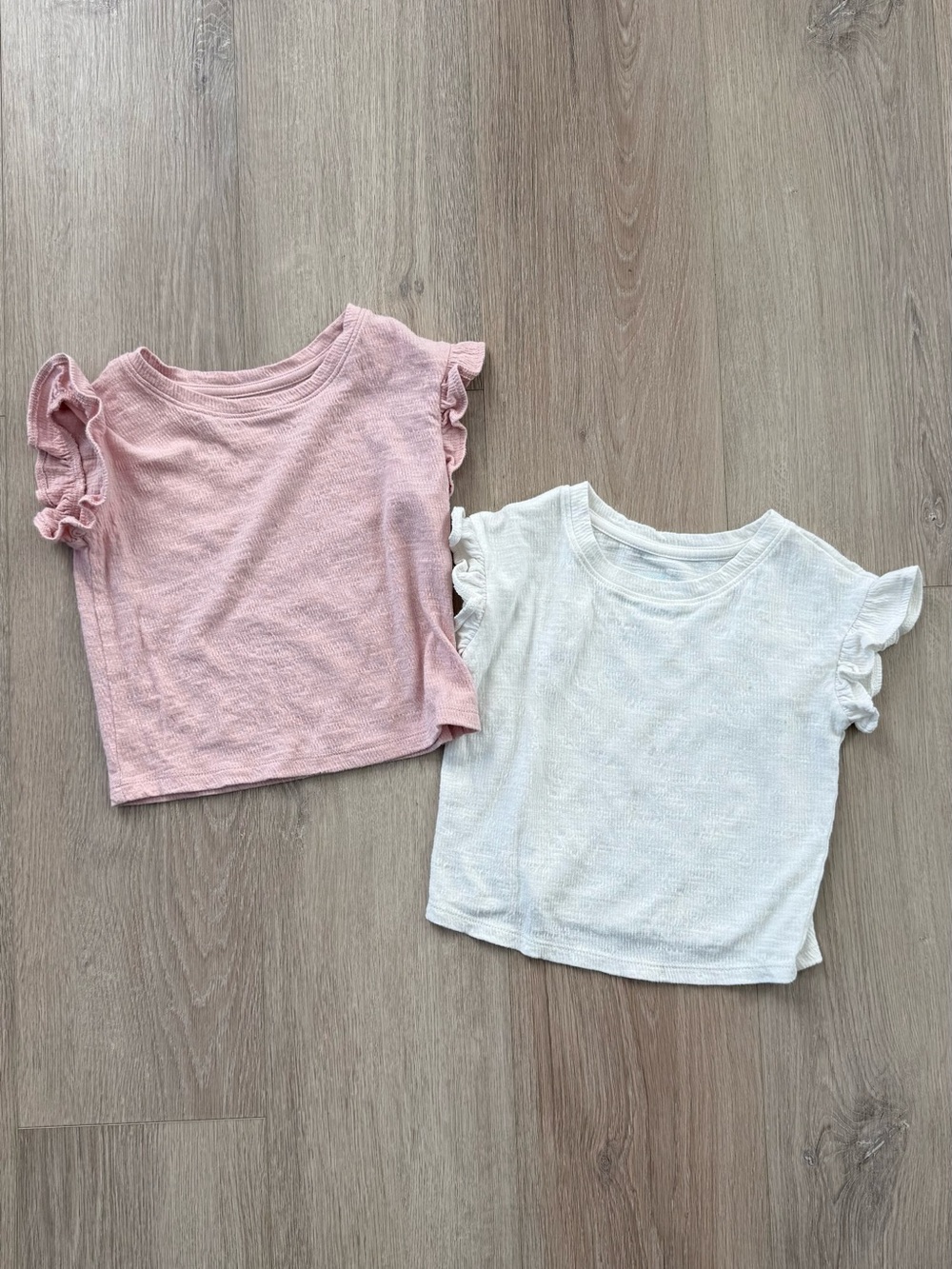 Cat & Jack Pink and Cream Ruffle Sleeve Tees - Short Sleeve Set